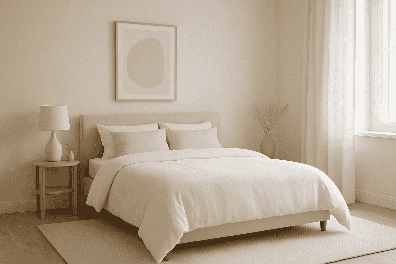 minimalist neutral-toned bedroom. minimalist neutral-toned bedroom.